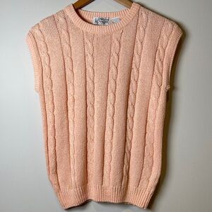 Beautiful Vintage 1980’s Royal Silk Cable Knit Sleeveless Sweater Pastel Peach